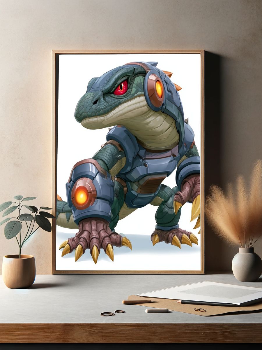 Cyber Raptor Digital Art Poster. — room view 2