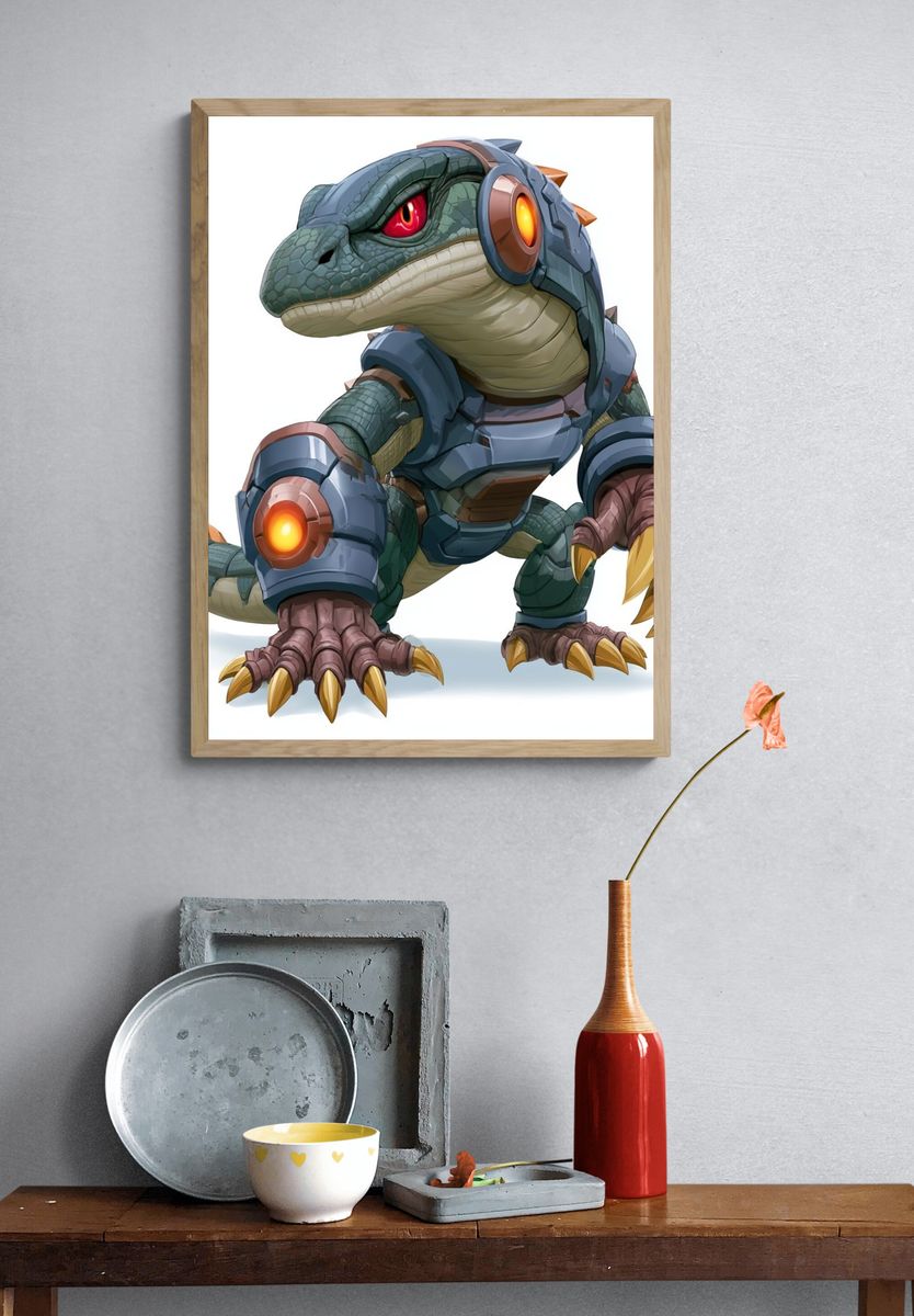 Cyber Raptor Digital Art Poster. — room view 3