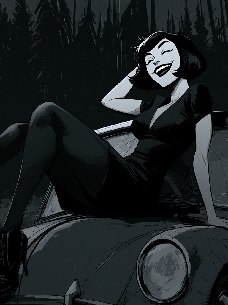 Gothic Pin-Up Car Illustration Poster. poster detail