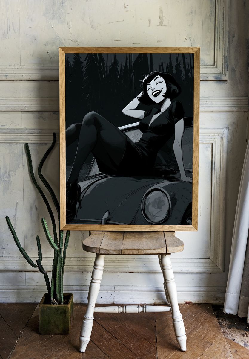 Gothic Pin-Up Car Illustration Poster. — room view 1