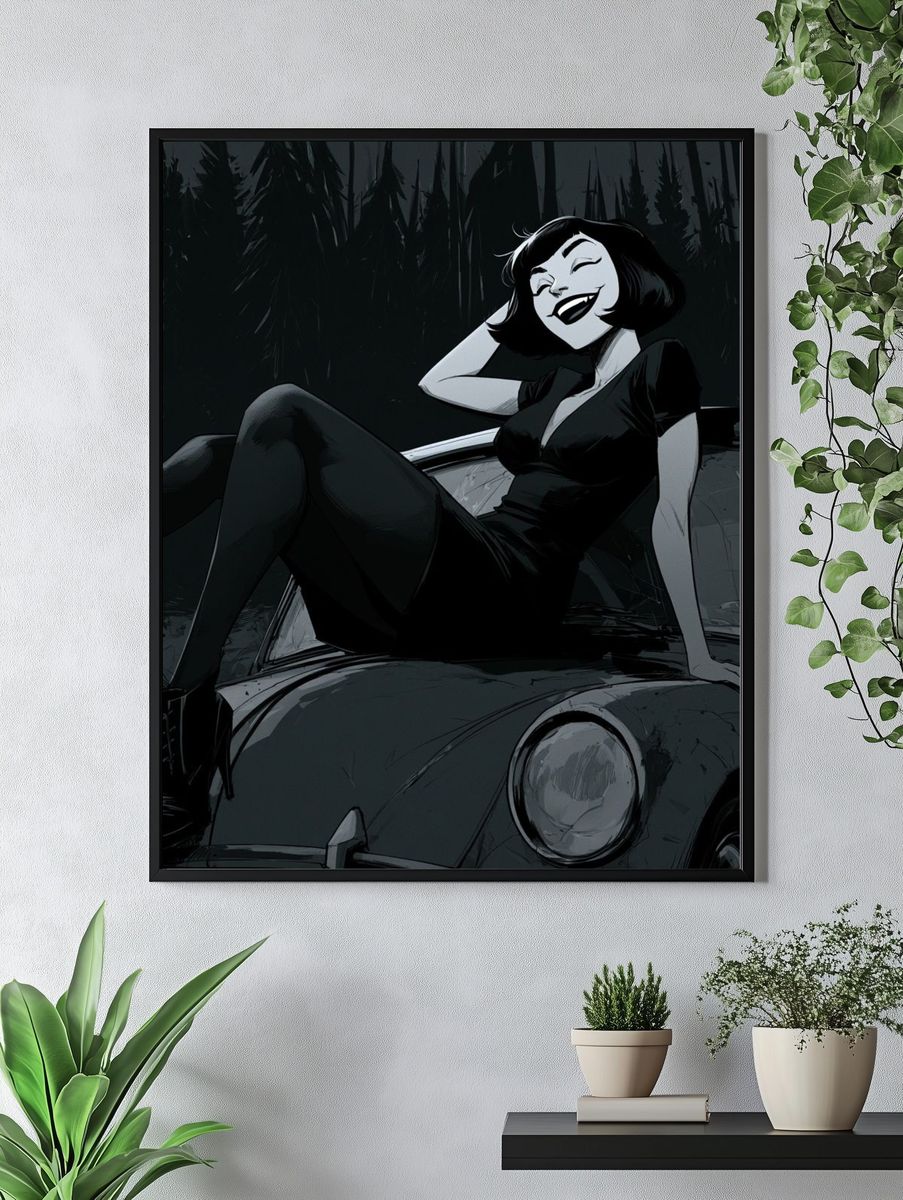 Gothic Pin-Up Car Illustration Poster. — room view 4