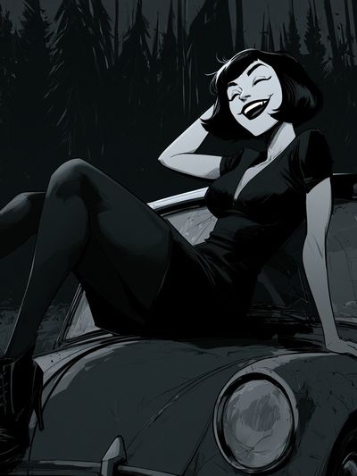 Gothic Pin-Up Car Illustration Poster. poster