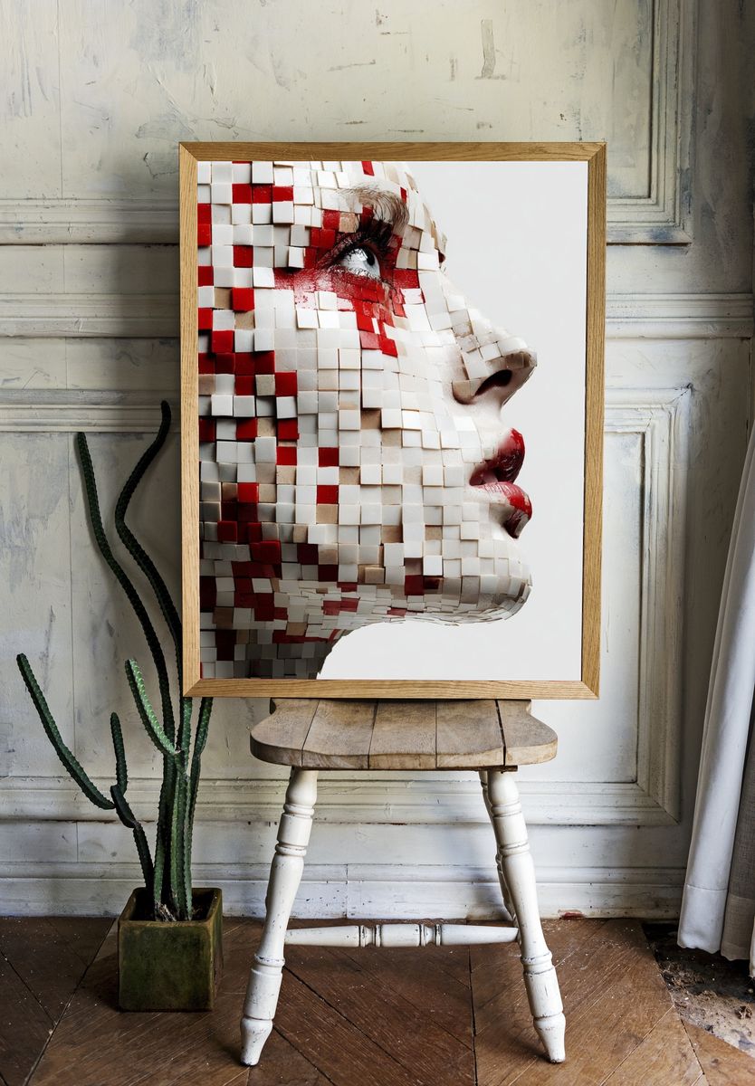 Mosaic Face Profile Illustration Poster. room preview