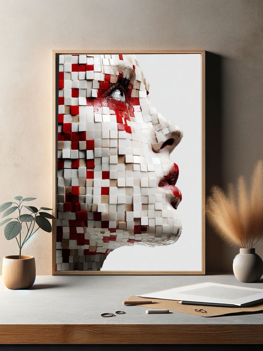 Mosaic Face Profile Illustration Poster. — room view 2