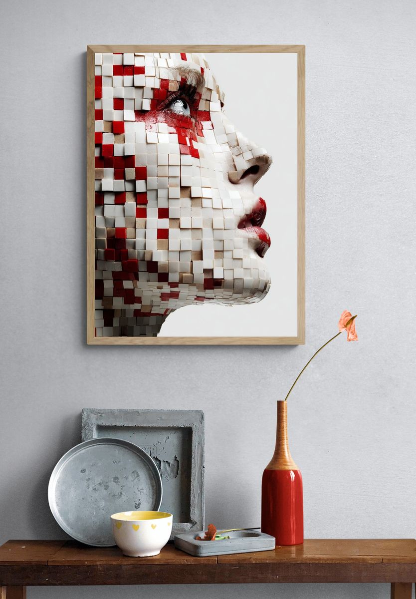 Mosaic Face Profile Illustration Poster. — room view 3
