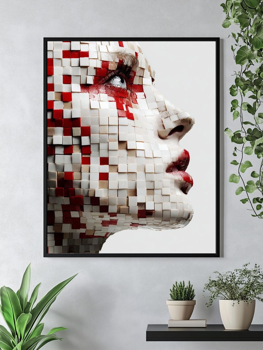 Mosaic Face Profile Illustration Poster. — room view 4