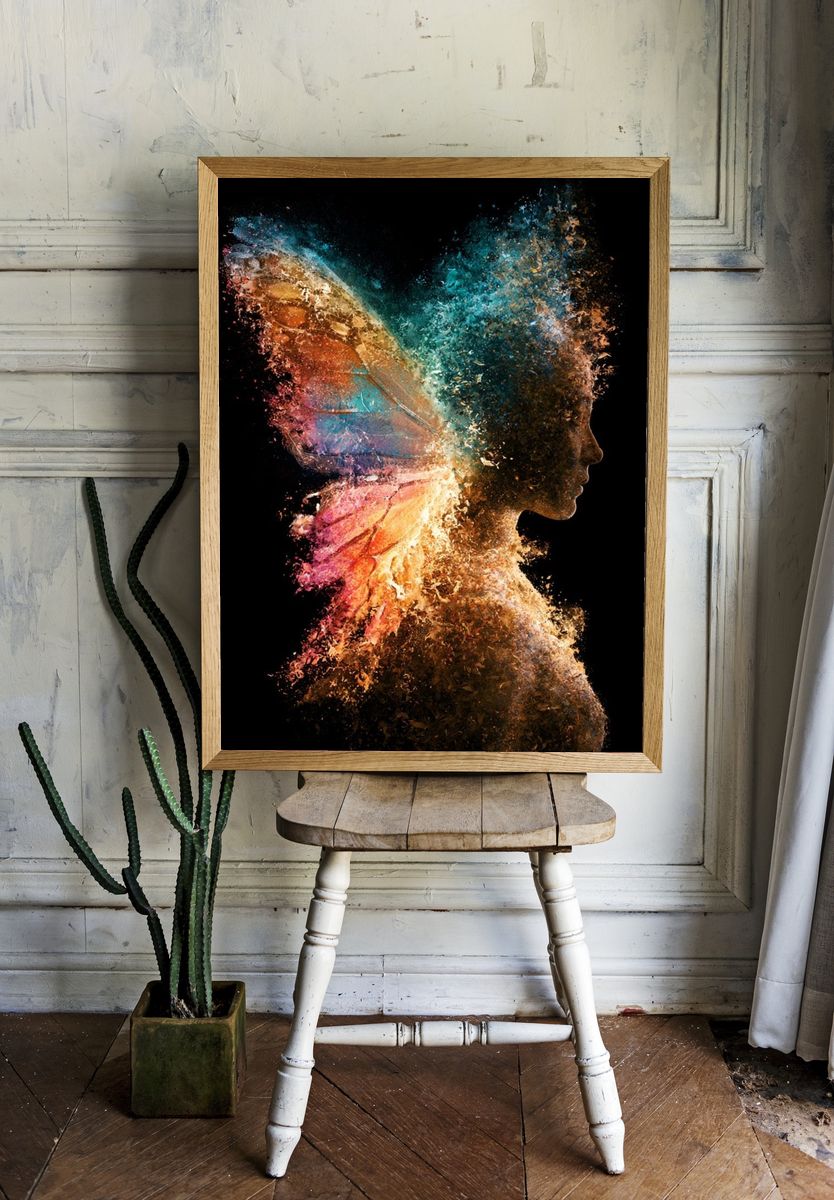 Colorful Fairy Silhouette Illustration Poster. room preview