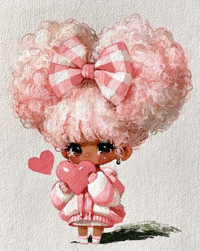 Pink Heart Doll Watercolor Print. poster