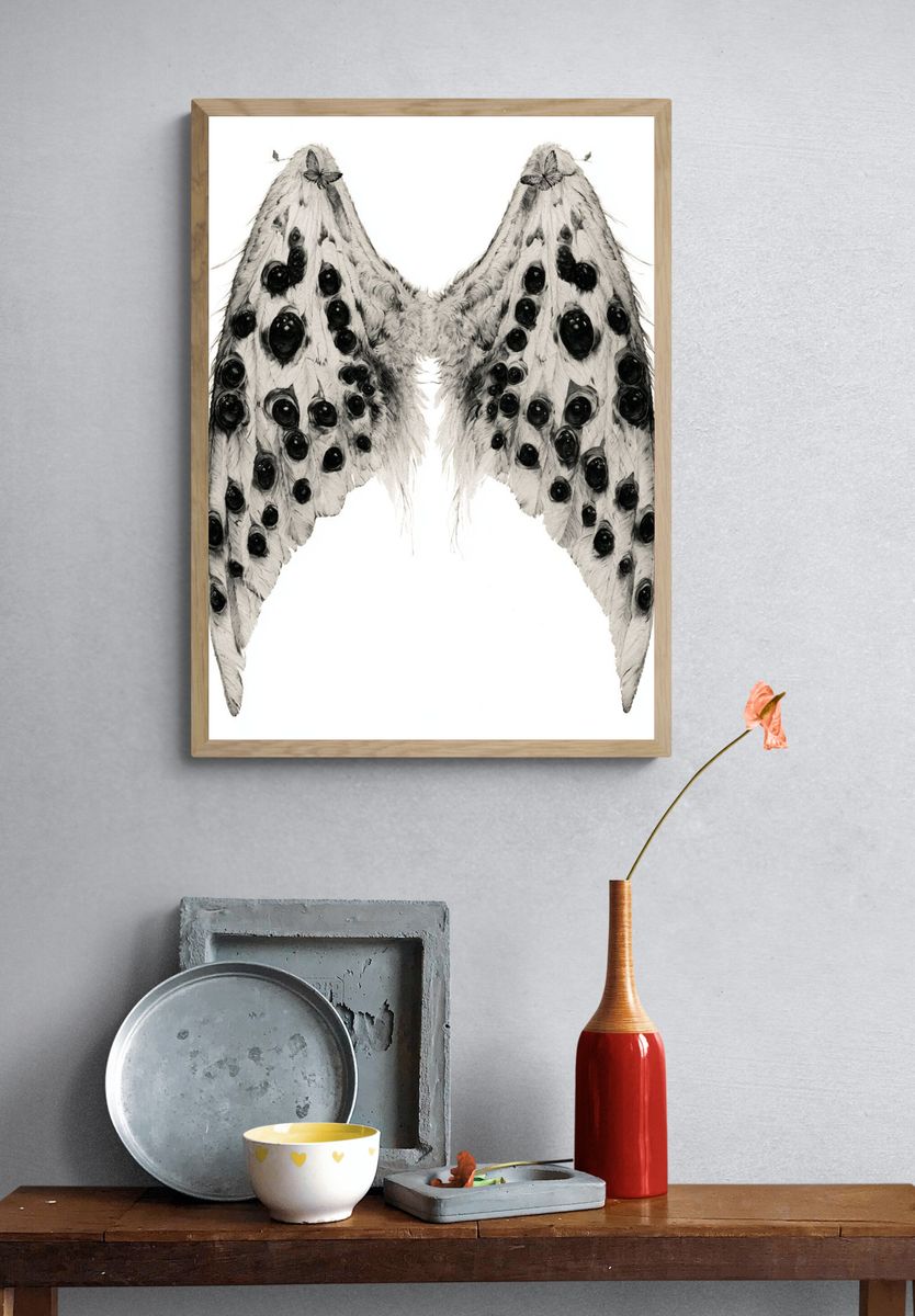 Moth Wings Ink Illustration Poster. — room view 3