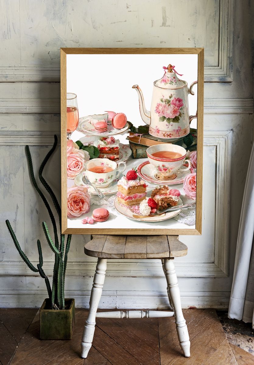 Floral Tea Still Life Illustration Poster. — room view 1