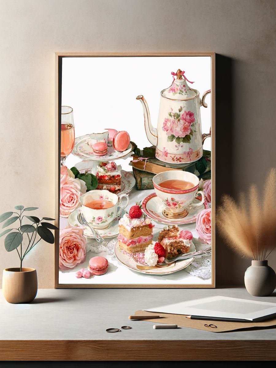 Floral Tea Still Life Illustration Poster. — room view 2