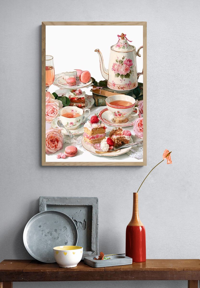 Floral Tea Still Life Illustration Poster. — room view 3
