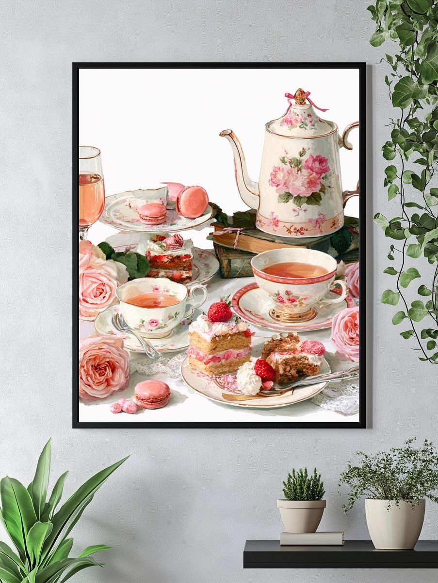 Floral Tea Still Life Illustration Poster. — room view 4