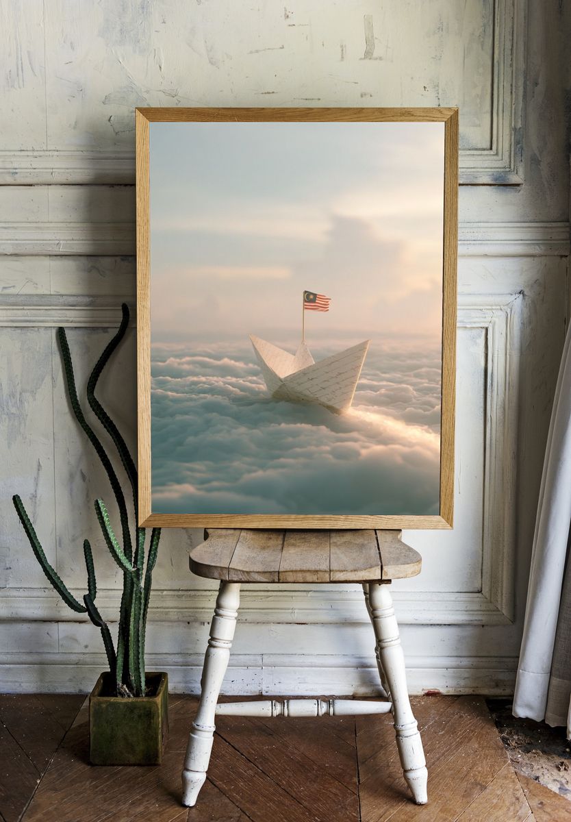 Paper Boat in the Clouds Print. room preview
