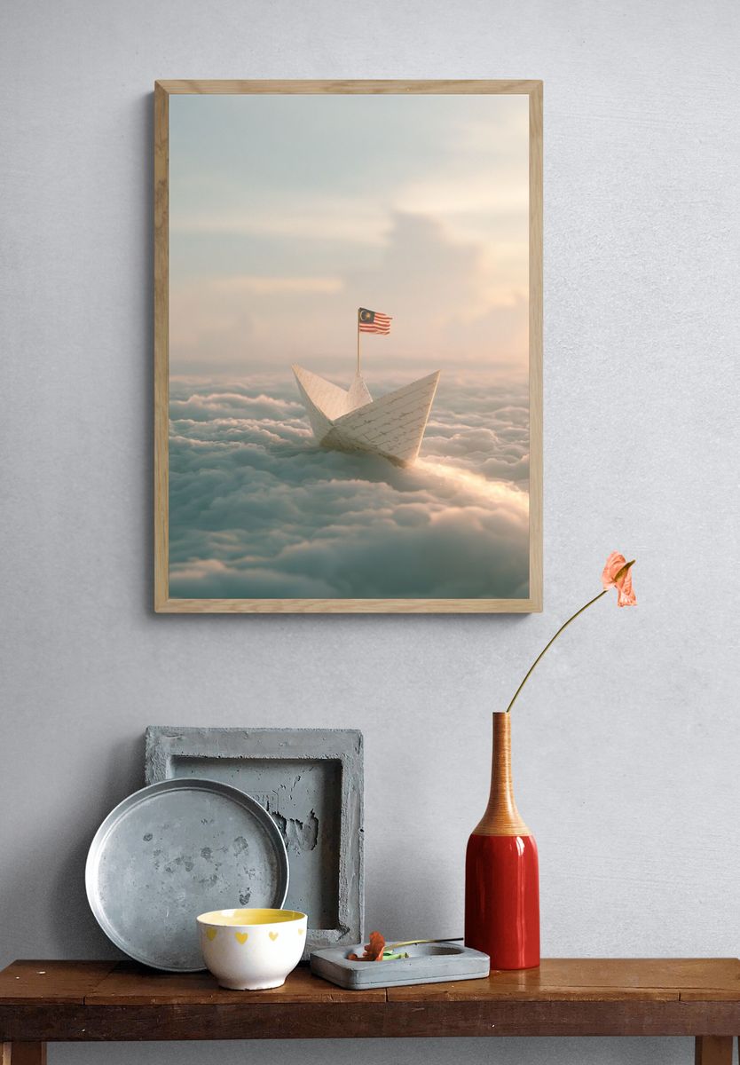 Paper Boat in the Clouds Print. — room view 3
