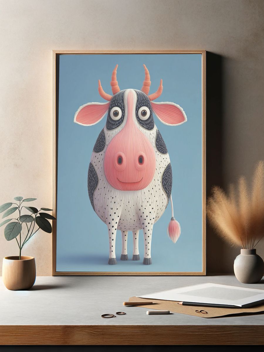 Whimsical Cow Illustration Poster. — room view 2