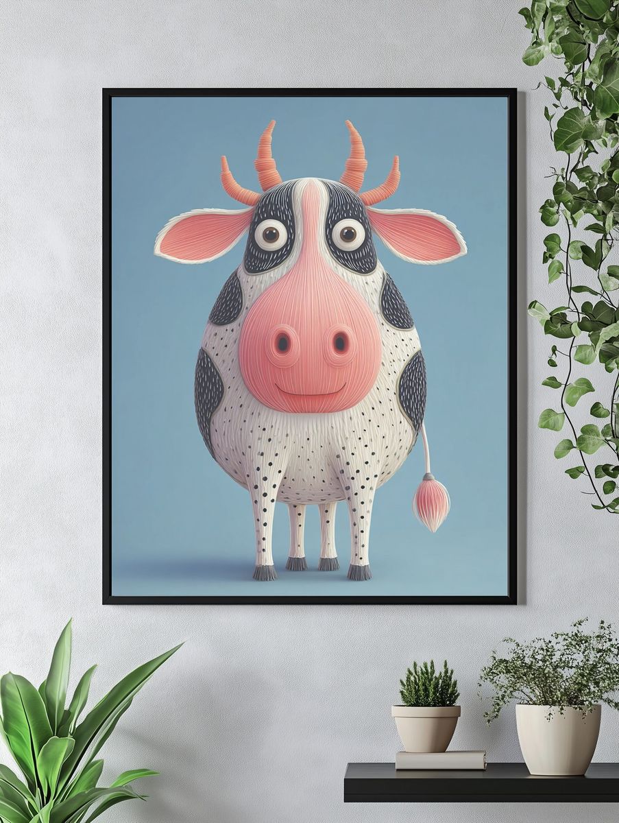 Whimsical Cow Illustration Poster. — room view 4