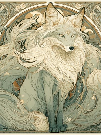 Mystic Fox Art Nouveau Poster. poster