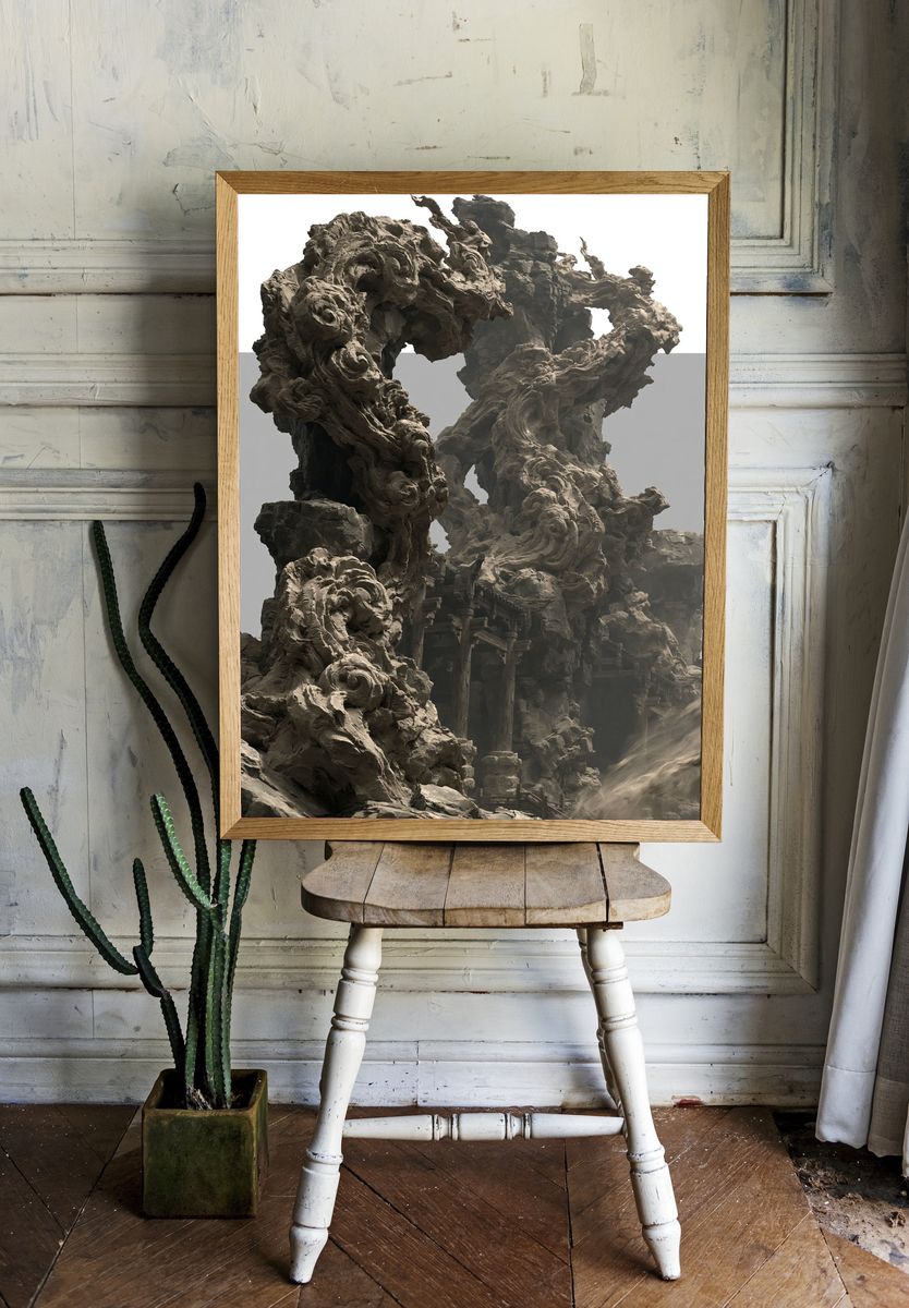 Ancient Rock Fortress Illustration Poster. room preview