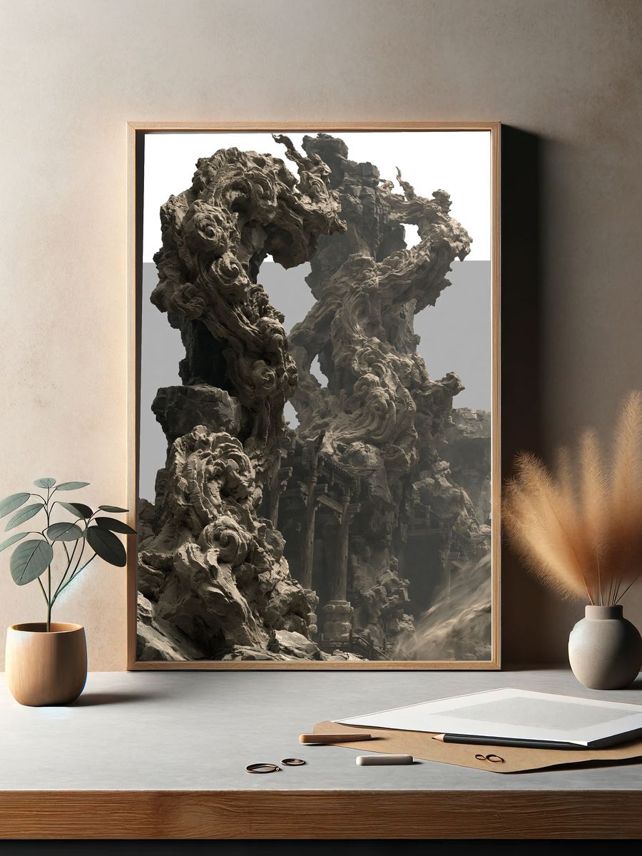 Ancient Rock Fortress Illustration Poster. — room view 2