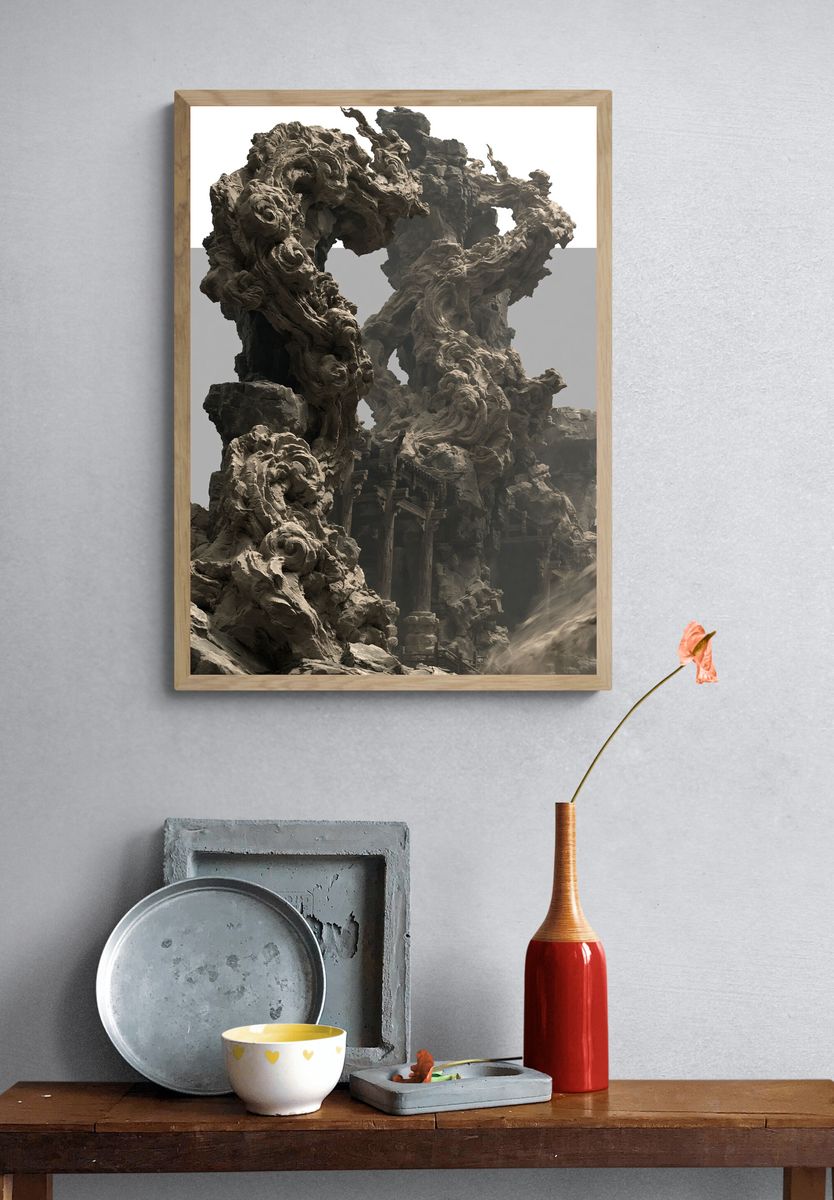 Ancient Rock Fortress Illustration Poster. — room view 3