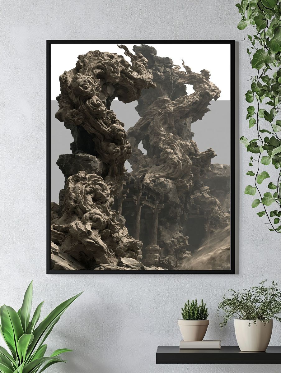 Ancient Rock Fortress Illustration Poster. — room view 4