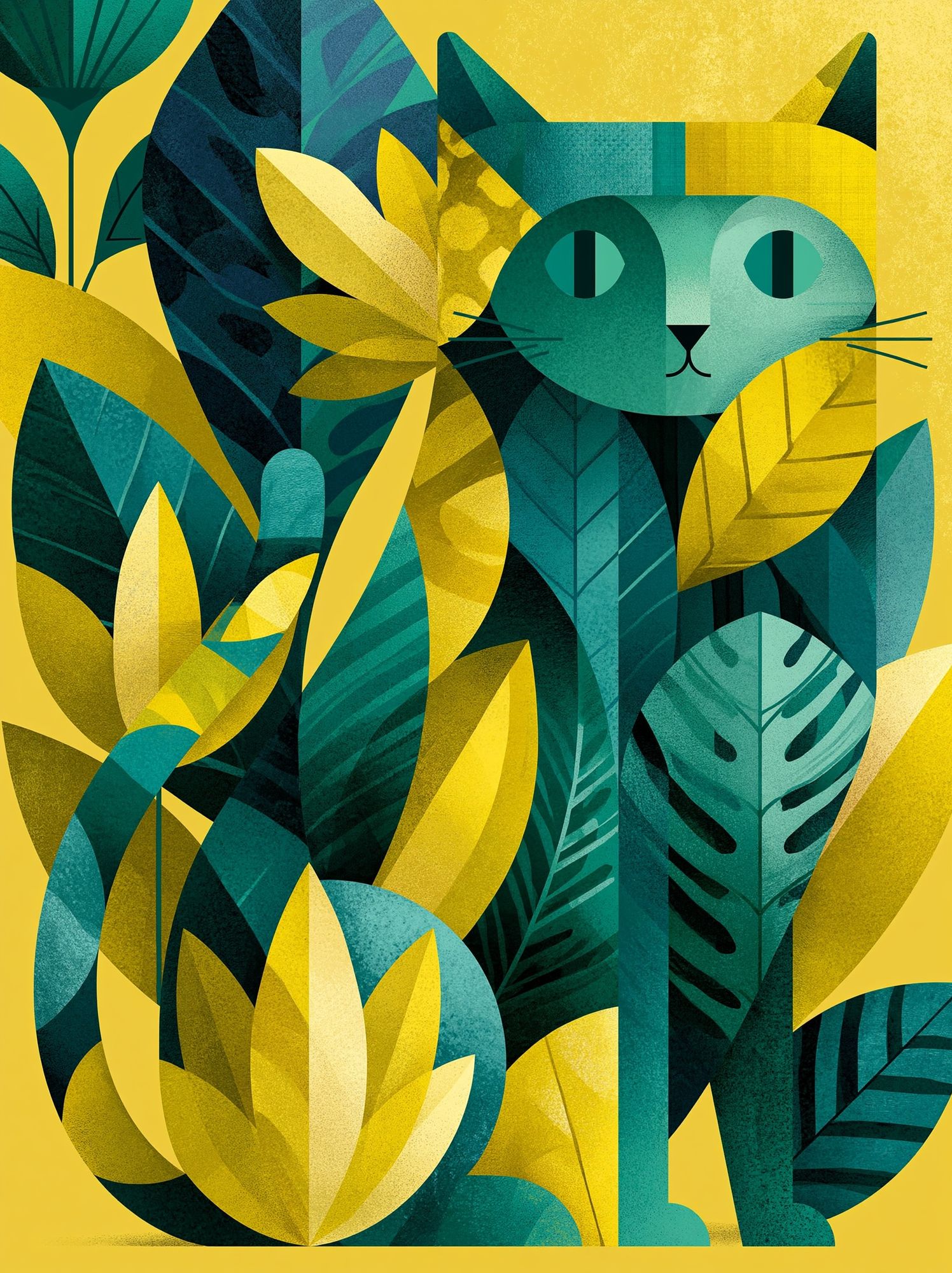 Jungle Cat Botanical Poster. poster detail