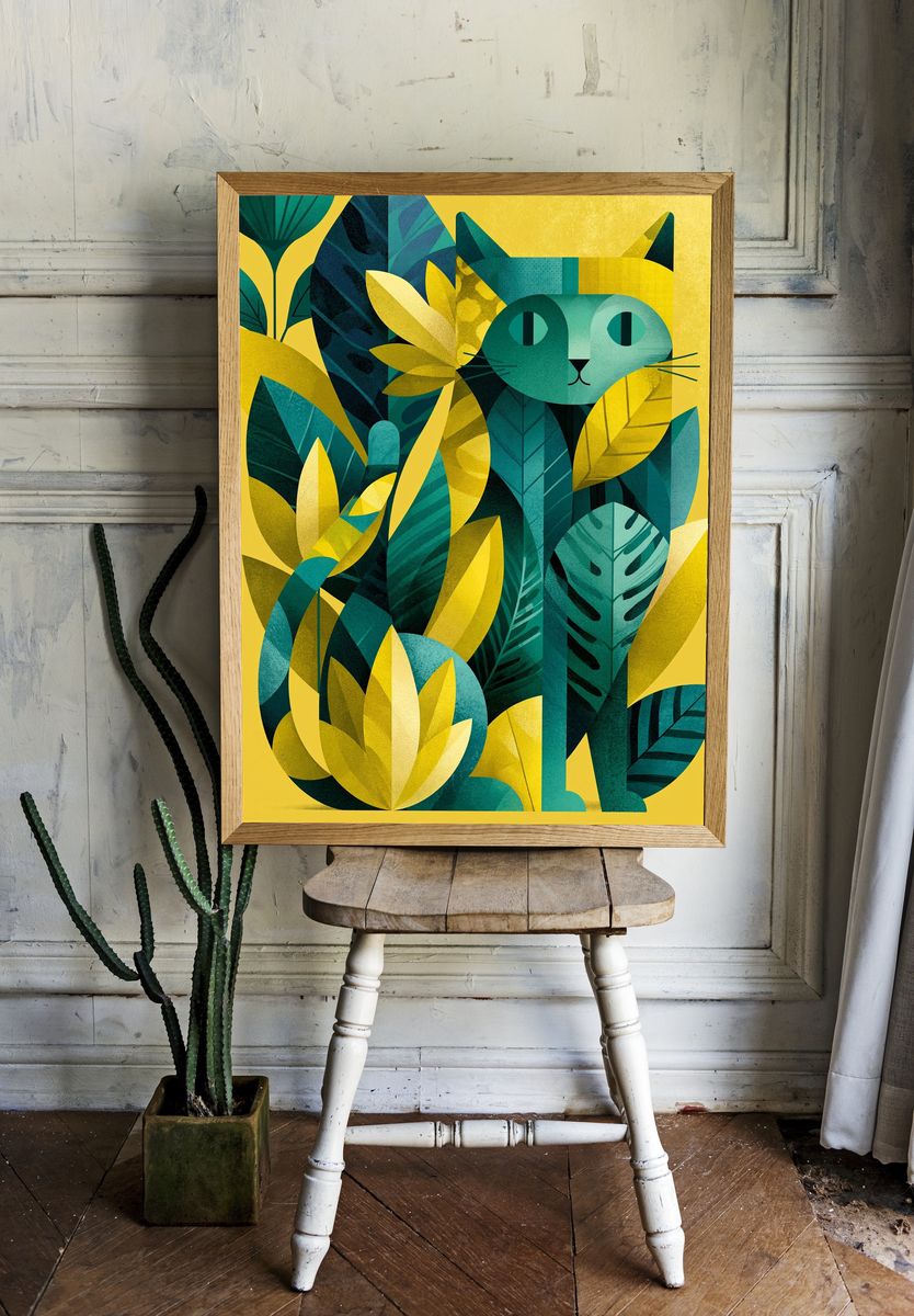 Jungle Cat Botanical Poster. — room view 1