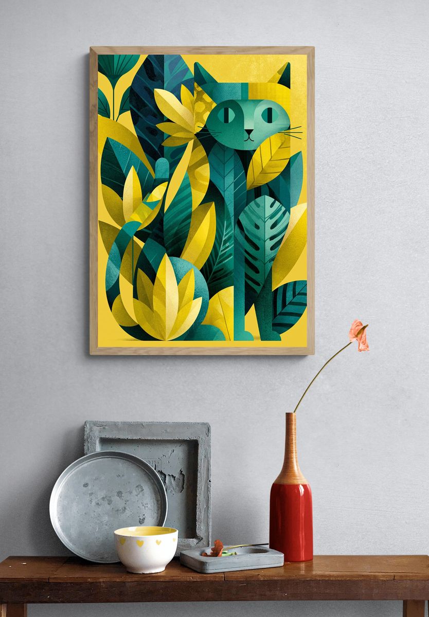 Jungle Cat Botanical Poster. — room view 3