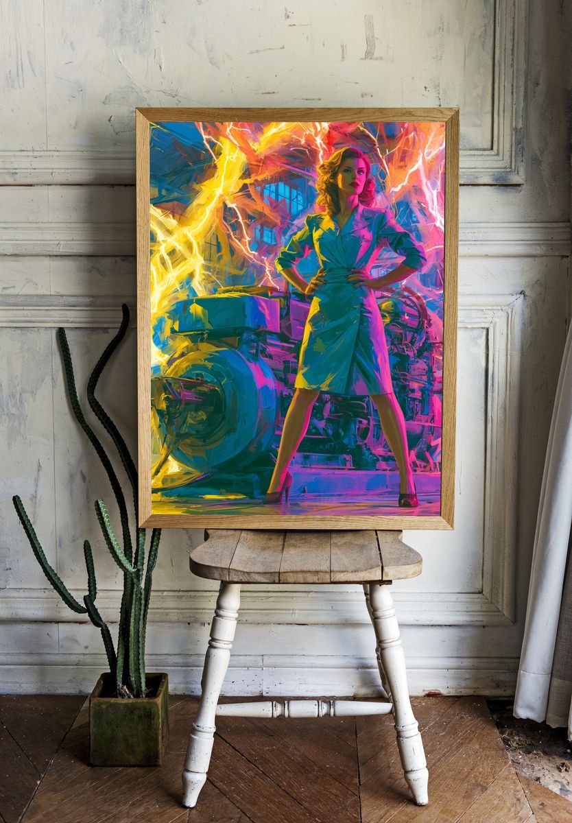 Neon Power Woman Illustration Poster. room preview