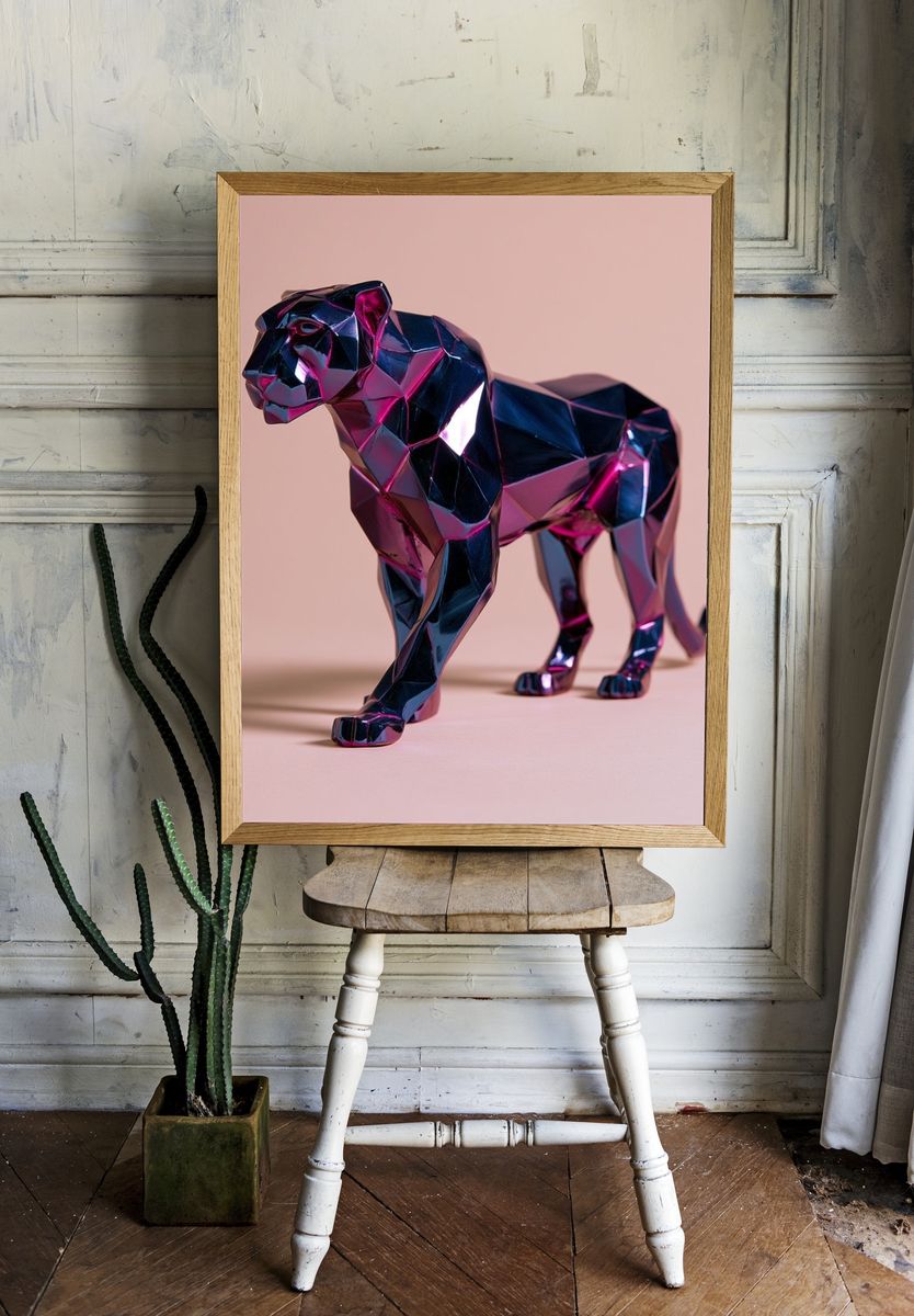 Geometric Panther Illustration Poster. — room view 1