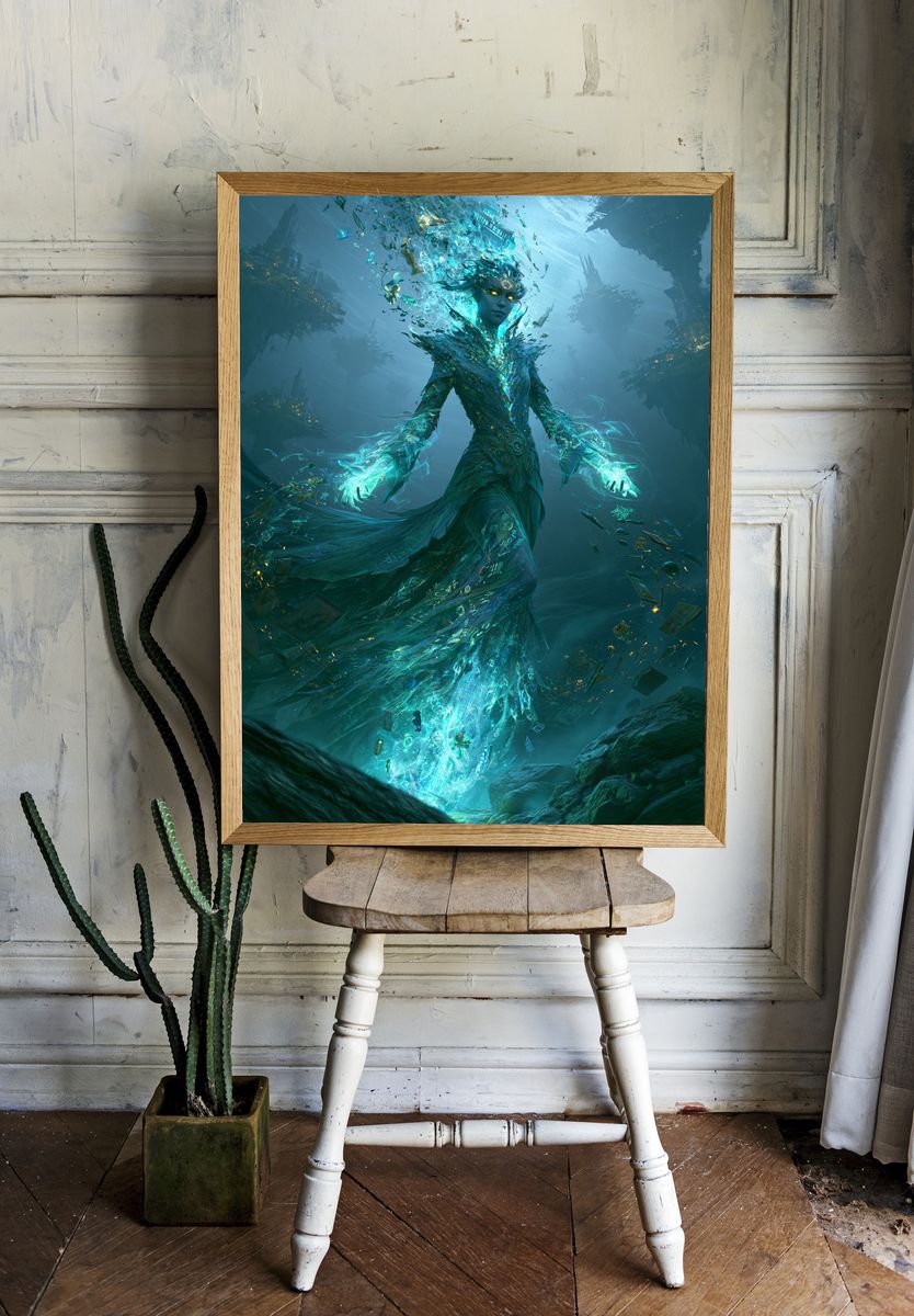 Abyssal Water Spirit Illustration Poster. — room view 1