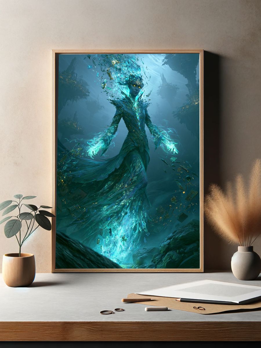 Abyssal Water Spirit Illustration Poster. — room view 2