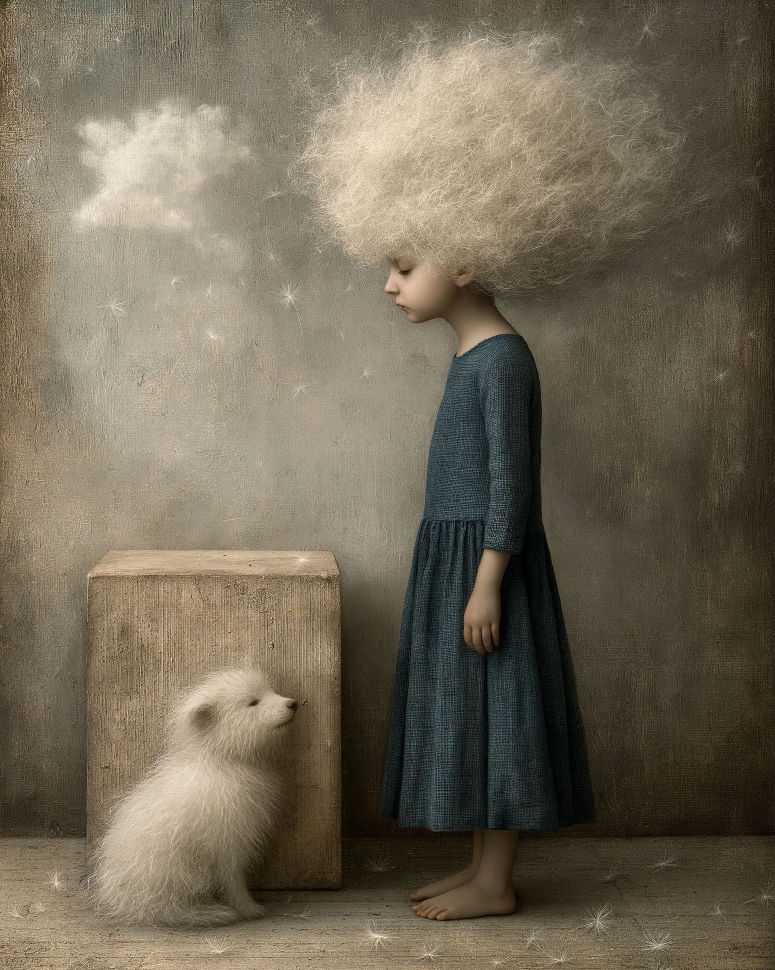 Dreamy Girl and Puppy Illustration Poster. poster — illustration art