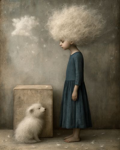 Dreamy Girl and Puppy Illustration Poster. poster
