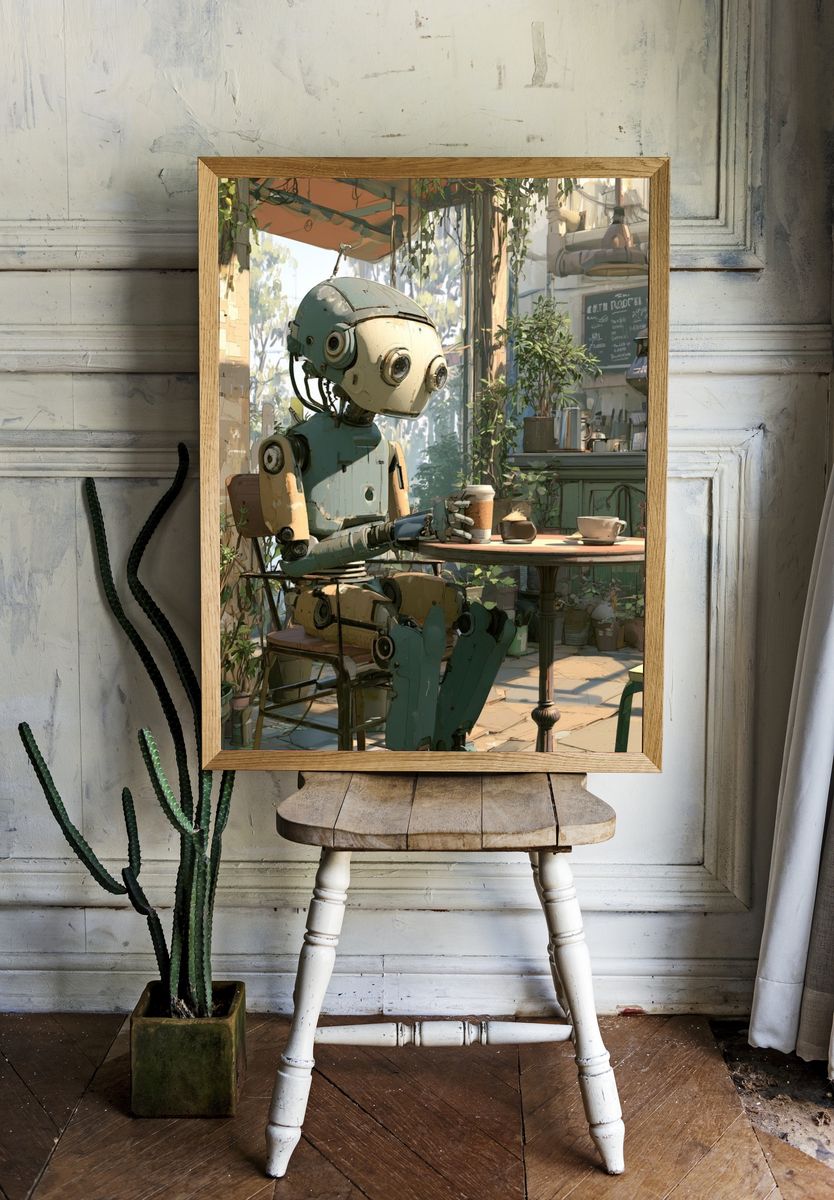 Robot Café Scene Illustration Poster. — room view 1