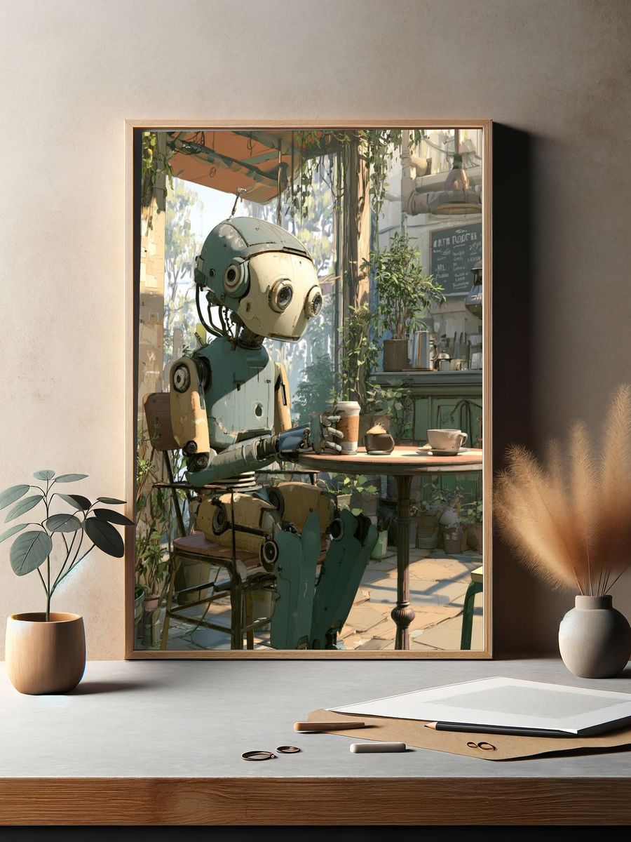 Robot Café Scene Illustration Poster. — room view 2