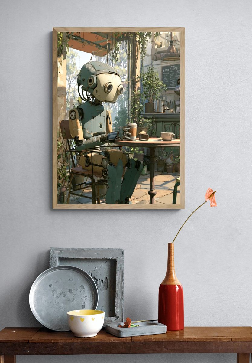Robot Café Scene Illustration Poster. — room view 3