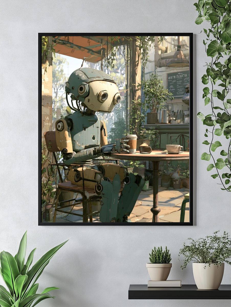 Robot Café Scene Illustration Poster. — room view 4