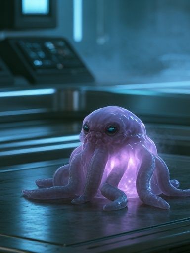 Glowing Alien Octopus Illustration Poster. poster — illustration art