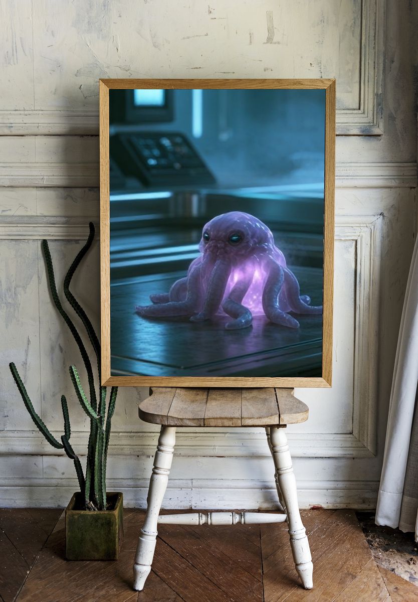 Glowing Alien Octopus Illustration Poster. room preview