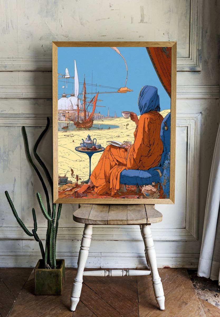 Desert Tea Dreamscape Illustration Poster. room preview