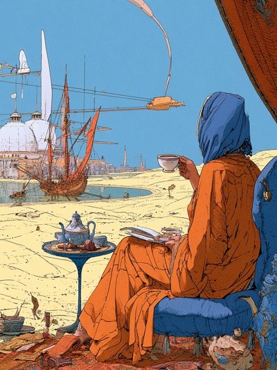 Desert Tea Dreamscape Illustration Poster.