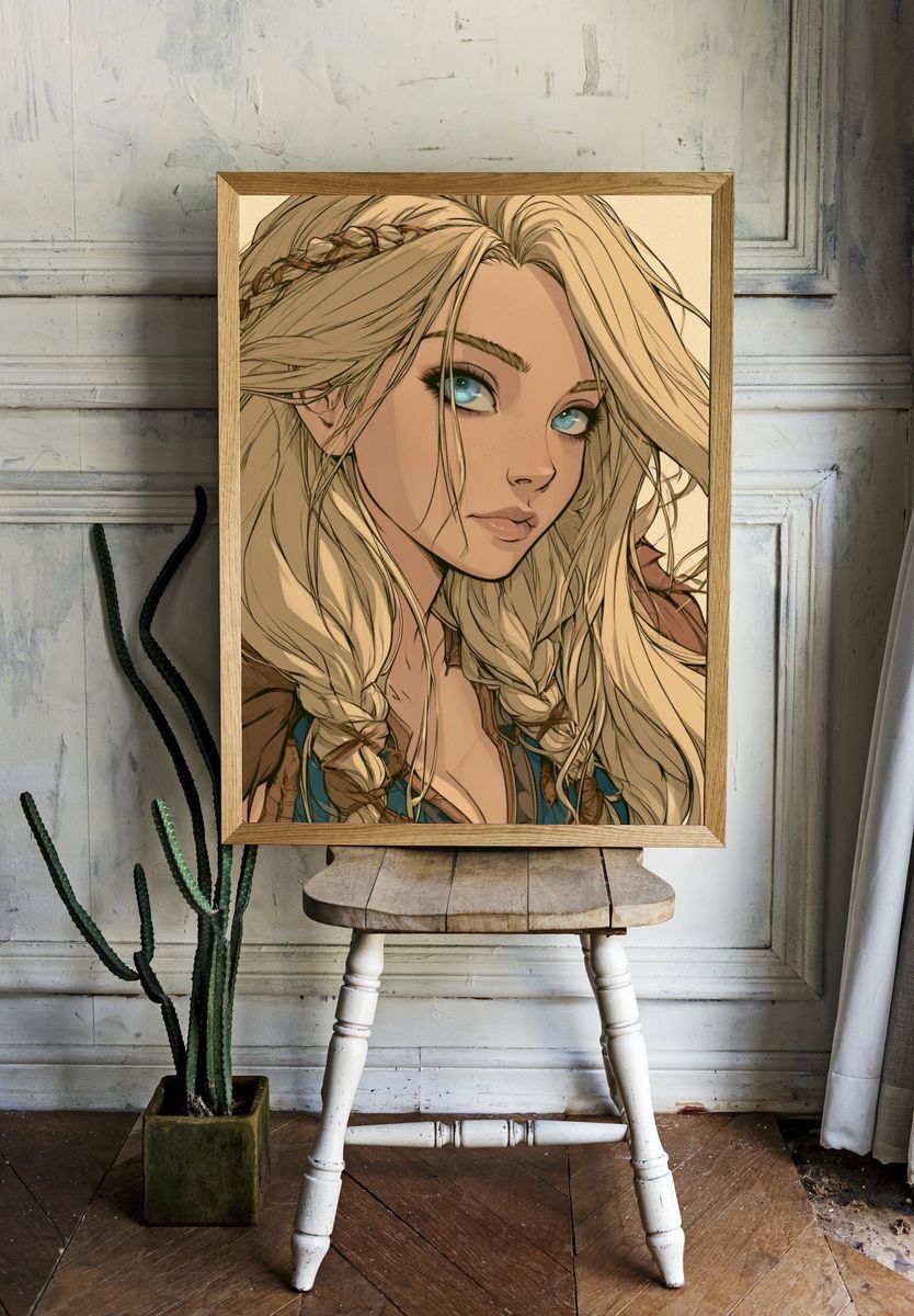 Blonde Fantasy Portrait Illustration Poster. — room view 1