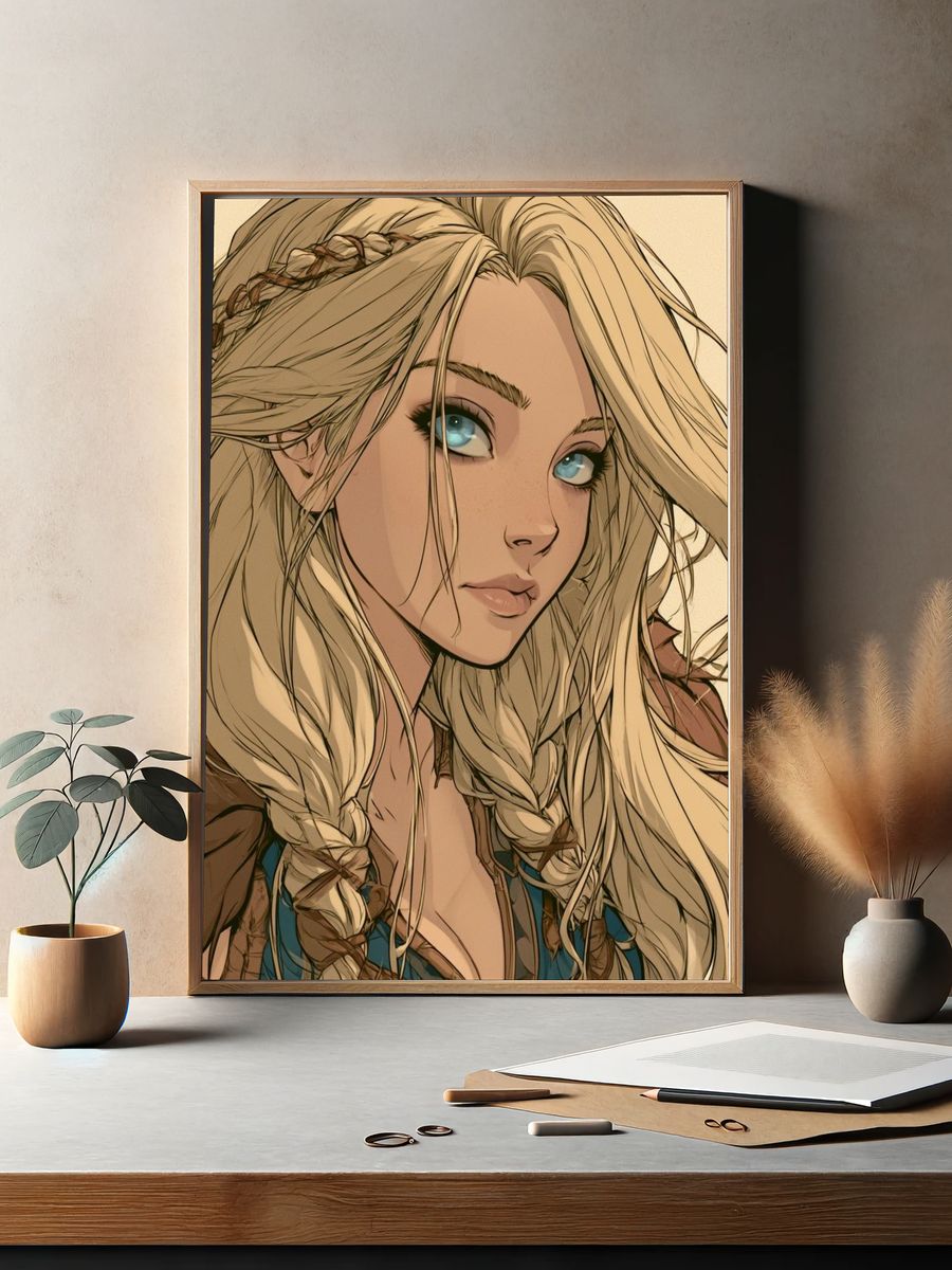 Blonde Fantasy Portrait Illustration Poster. — room view 2