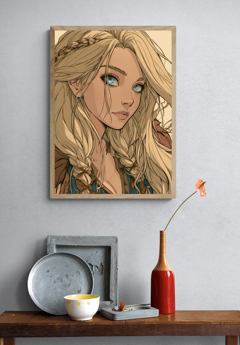 Blonde Fantasy Portrait Illustration Poster. — room view 3