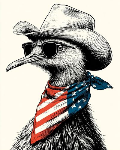 Cowboy Ostrich Illustration Poster. poster