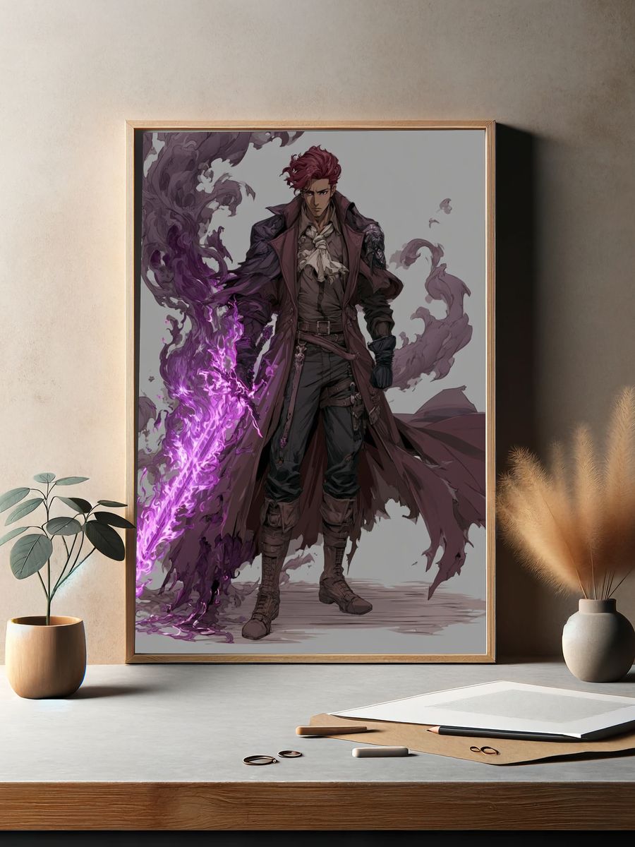 Dark Fantasy Warrior Illustration Poster. — room view 2