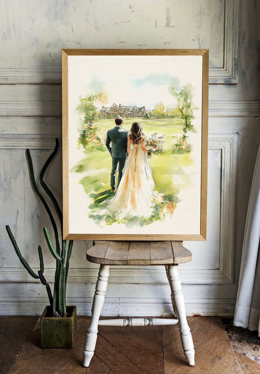 Wedding Couple Watercolor Print. room preview