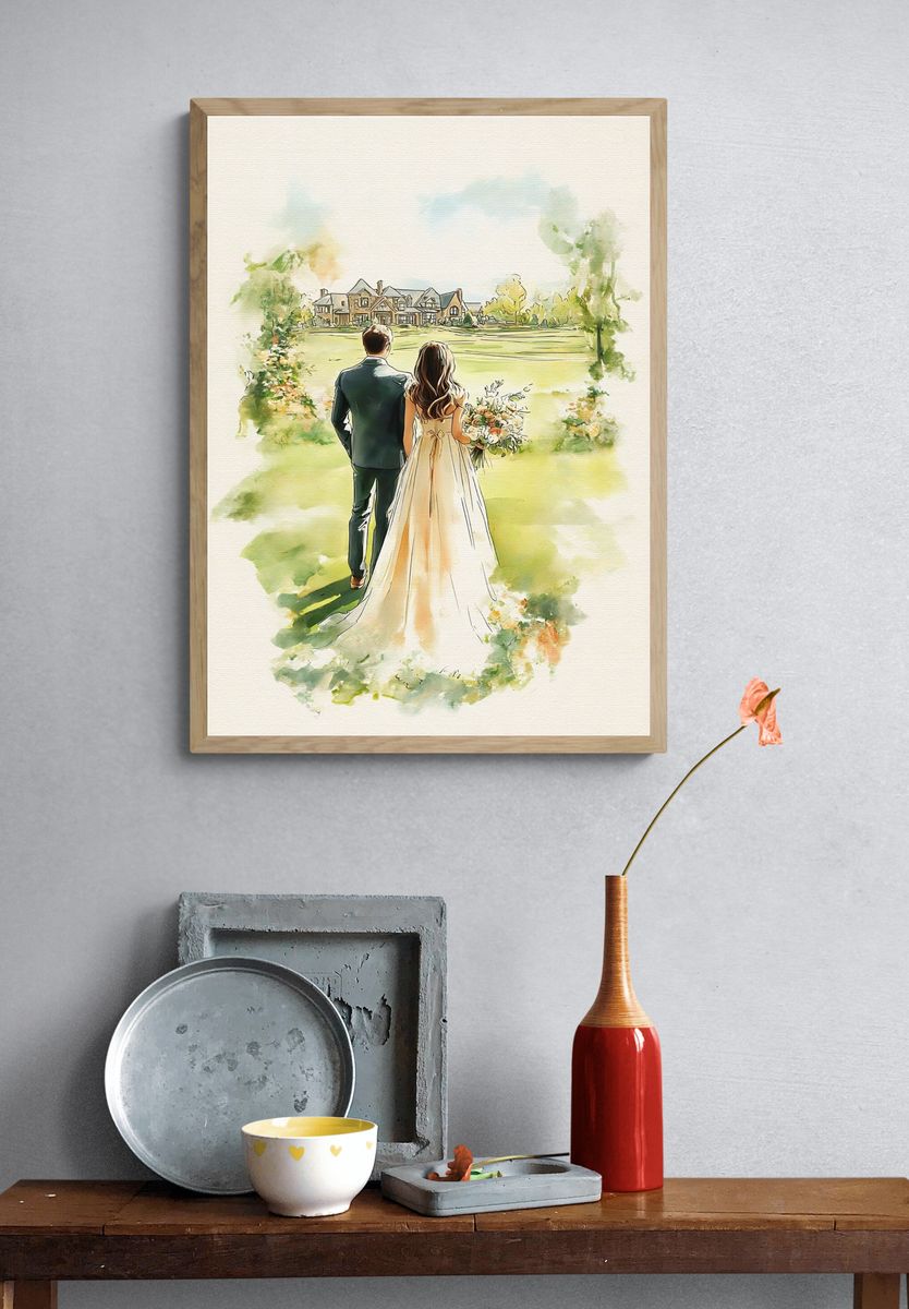 Wedding Couple Watercolor Print. — room view 3